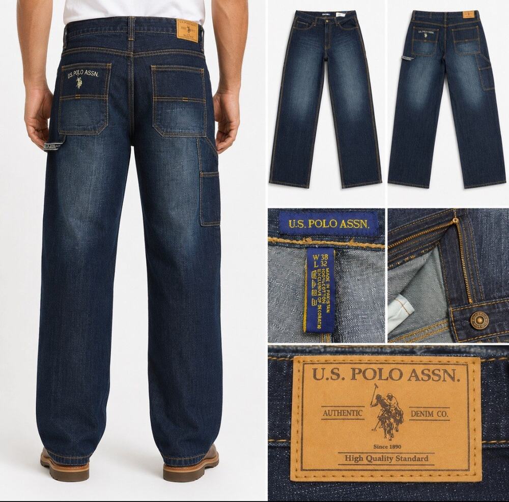 Y2K Indie U.S. Polo Assn Carpenter Jeans 38x32 Dark Wash Indigo Hip Hop Baggy